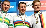 Le podium des championnats du monde 2011: Goss, Cavendish, Greipel